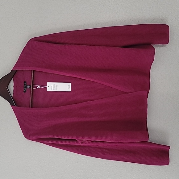 Eileen Fisher Sangria Organic Linen Cotton Airy Tuck Crop Cardigan Large